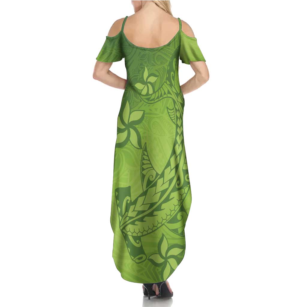 Green Gradient Polynesia Summer Maxi Dress Hawaiian Tribal Hammerhead Shark Tattoo