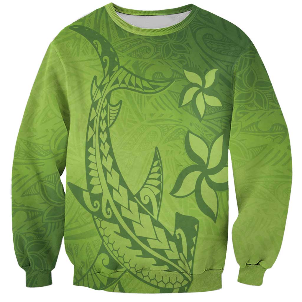 Green Gradient Polynesia Sweatshirt Hawaiian Tribal Hammerhead Shark Tattoo LT14 Unisex Green - Polynesian Pride