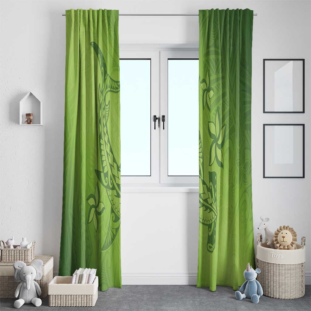 Green Gradient Polynesia Window Curtain Hawaiian Tribal Hammerhead Shark Tattoo