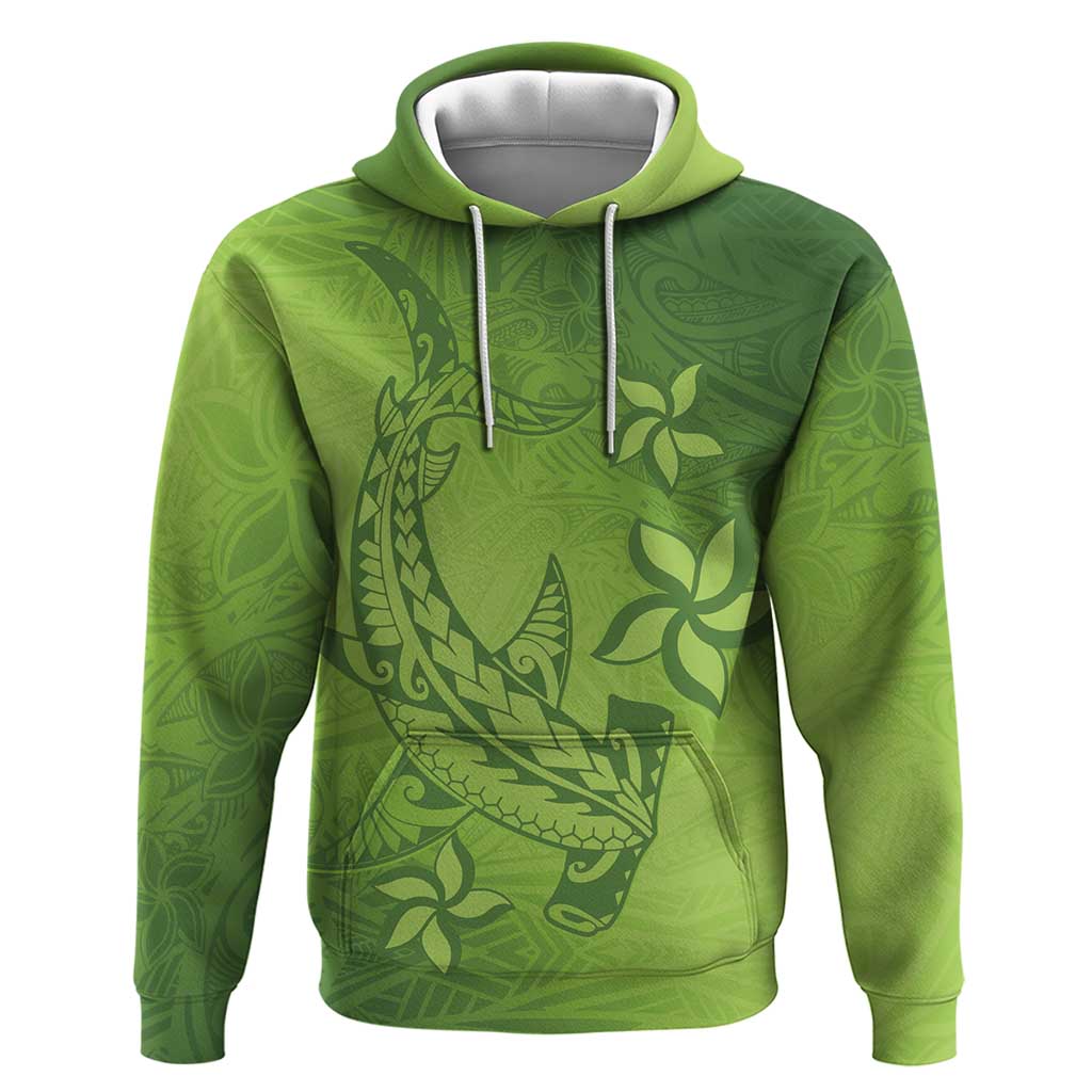 Green Gradient Polynesia Zip Hoodie Hawaiian Tribal Hammerhead Shark Tattoo