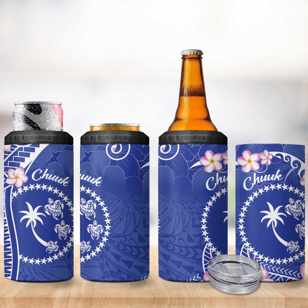 FSM Chuuk Constitution Day 4 in 1 Can Cooler Tumbler Frangipani Flowers Polynesian Curves Style LT14 - Polynesian Pride