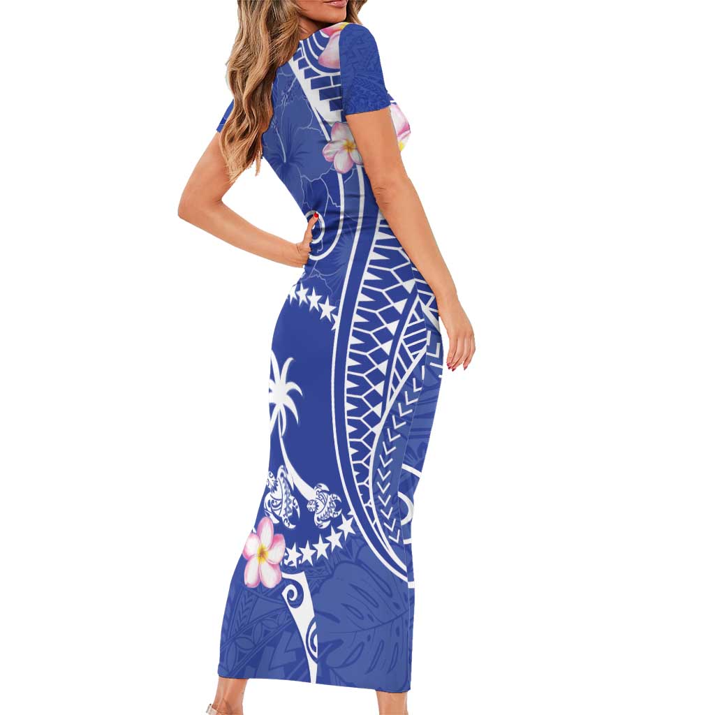 FSM Chuuk Constitution Day Family Matching Short Sleeve Bodycon Dress and Hawaiian Shirt Frangipani Flowers Polynesian Curves Style