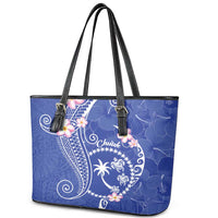 FSM Chuuk Constitution Day Leather Tote Bag Frangipani Flowers Polynesian Curves Style