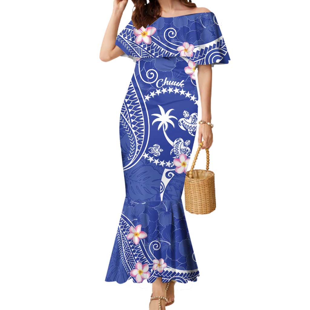 FSM Chuuk Constitution Day Mermaid Dress Frangipani Flowers Polynesian Curves Style