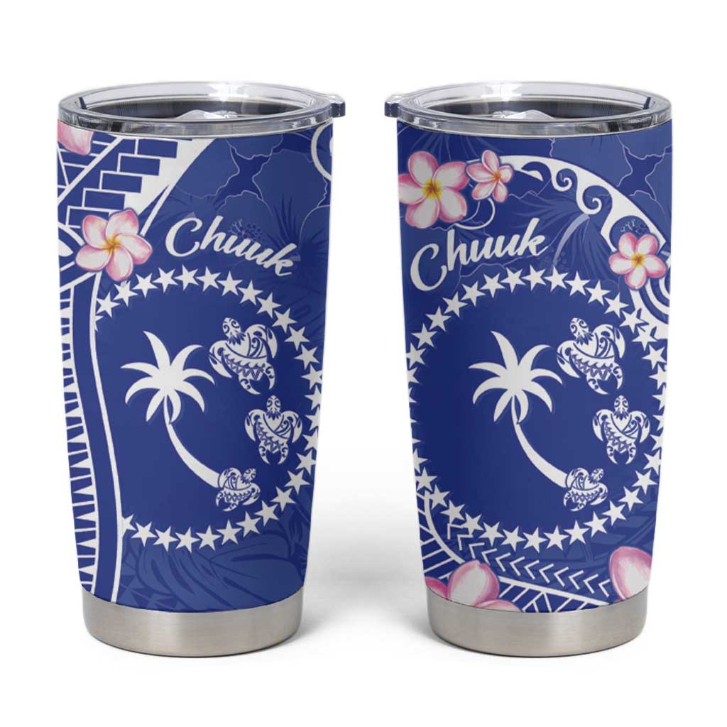 FSM Chuuk Constitution Day Tumbler Cup Frangipani Flowers Polynesian Curves Style