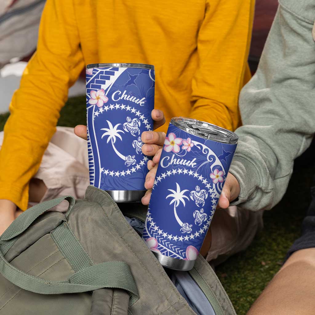 FSM Chuuk Constitution Day Tumbler Cup Frangipani Flowers Polynesian Curves Style