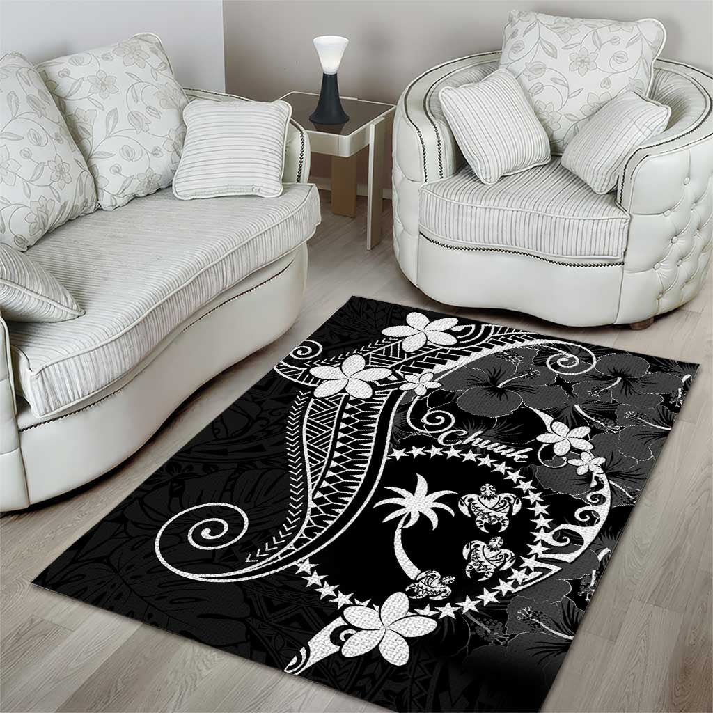 FSM Chuuk Area Rug Turtle Tropical Flowers Polynesian - Black