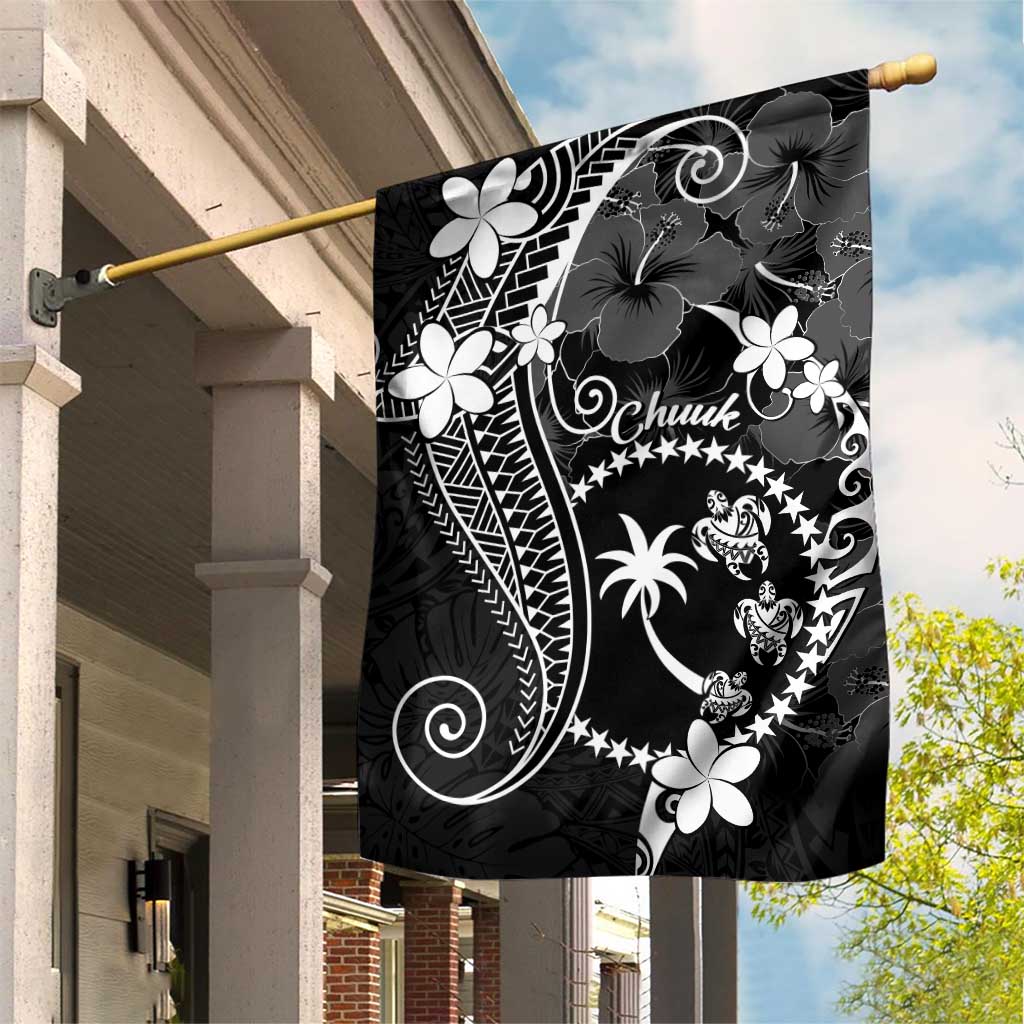 FSM Chuuk Garden Flag Turtle Tropical Flowers Polynesian - Black