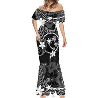 FSM Chuuk Mermaid Dress Turtle Tropical Flowers Polynesian - Black