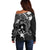 FSM Chuuk Off Shoulder Sweater Turtle Tropical Flowers Polynesian - Black