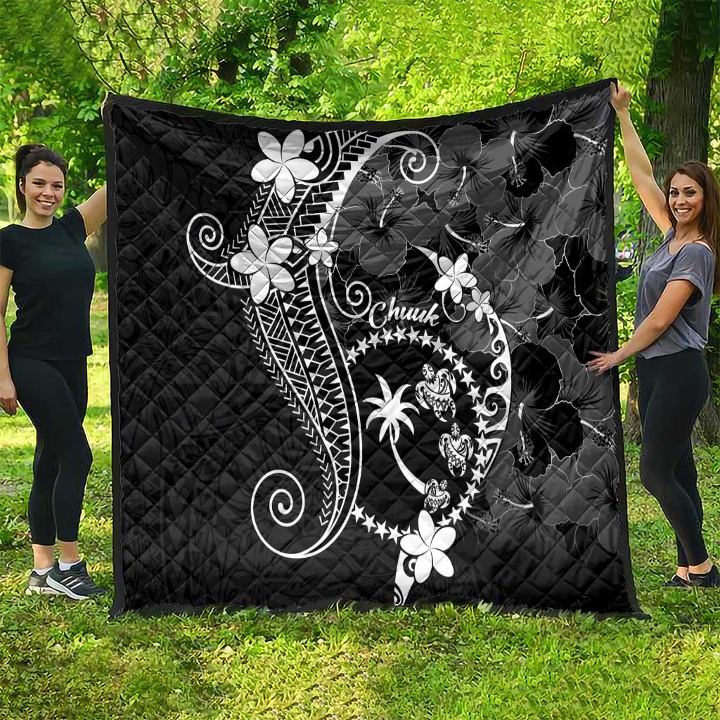FSM Chuuk Quilt Turtle Tropical Flowers Polynesian - Black LT14 - Polynesian Pride