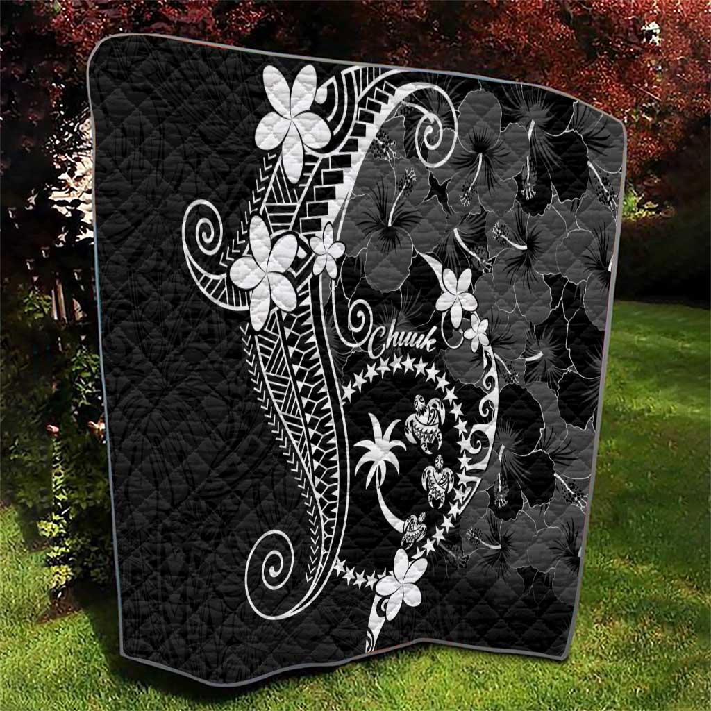 FSM Chuuk Quilt Turtle Tropical Flowers Polynesian - Black LT14 - Polynesian Pride