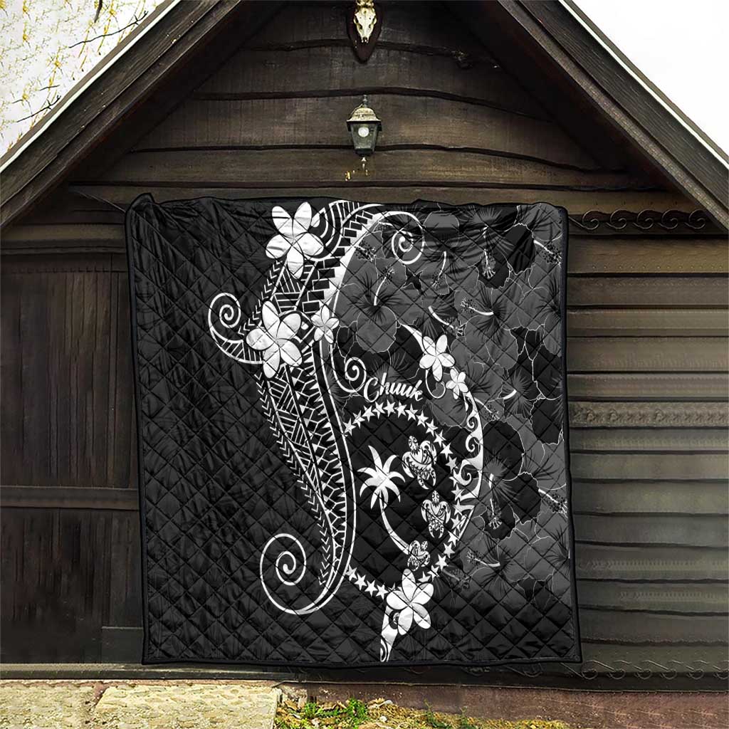 FSM Chuuk Quilt Turtle Tropical Flowers Polynesian - Black LT14 - Polynesian Pride