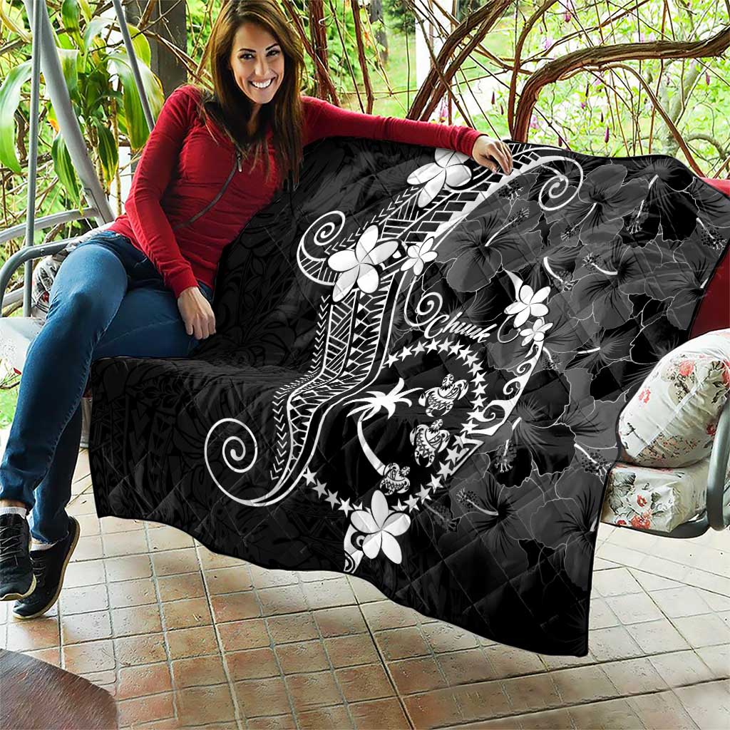 FSM Chuuk Quilt Turtle Tropical Flowers Polynesian - Black LT14 - Polynesian Pride
