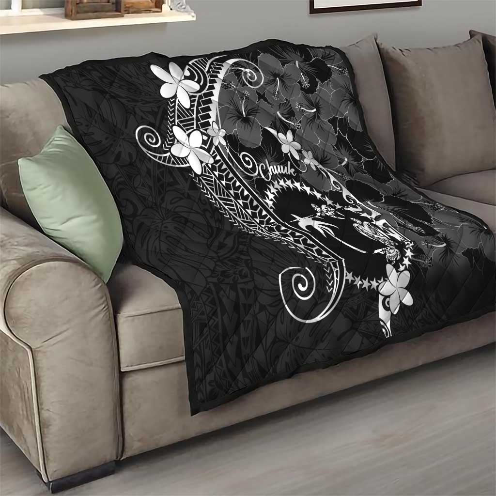 FSM Chuuk Quilt Turtle Tropical Flowers Polynesian - Black LT14 - Polynesian Pride