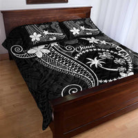 FSM Chuuk Quilt Bed Set Turtle Tropical Flowers Polynesian - Black LT14 - Polynesian Pride