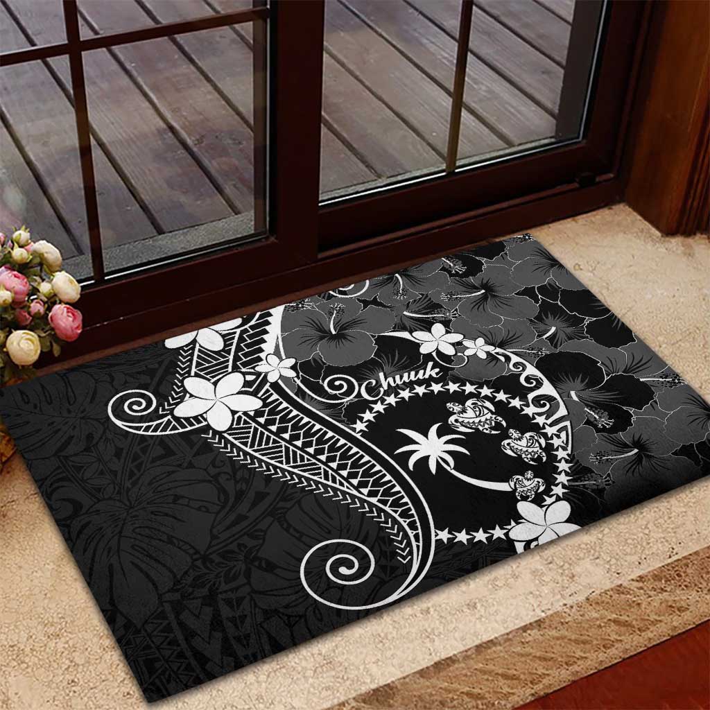 FSM Chuuk Rubber Doormat Turtle Tropical Flowers Polynesian - Black LT14 - Polynesian Pride
