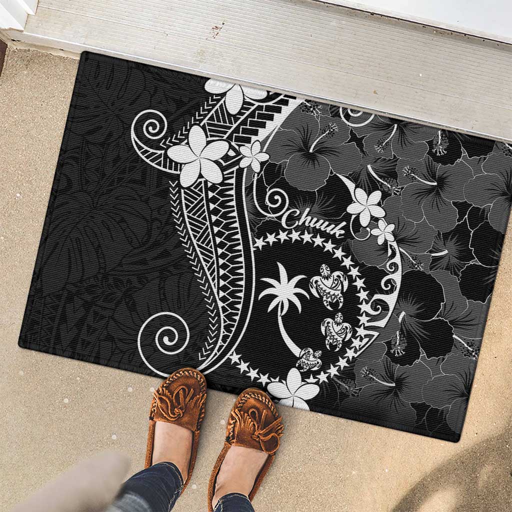 FSM Chuuk Rubber Doormat Turtle Tropical Flowers Polynesian - Black LT14 - Polynesian Pride