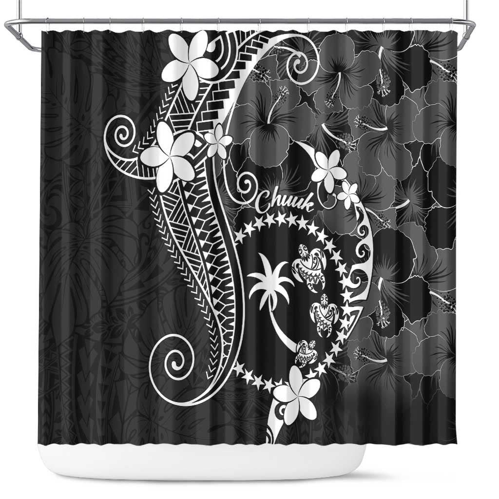 FSM Chuuk Shower Curtain Turtle Tropical Flowers Polynesian - Black