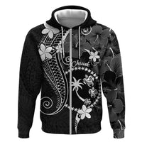 FSM Chuuk Zip Hoodie Turtle Tropical Flowers Polynesian - Black