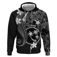 FSM Chuuk Zip Hoodie Turtle Tropical Flowers Polynesian - Black