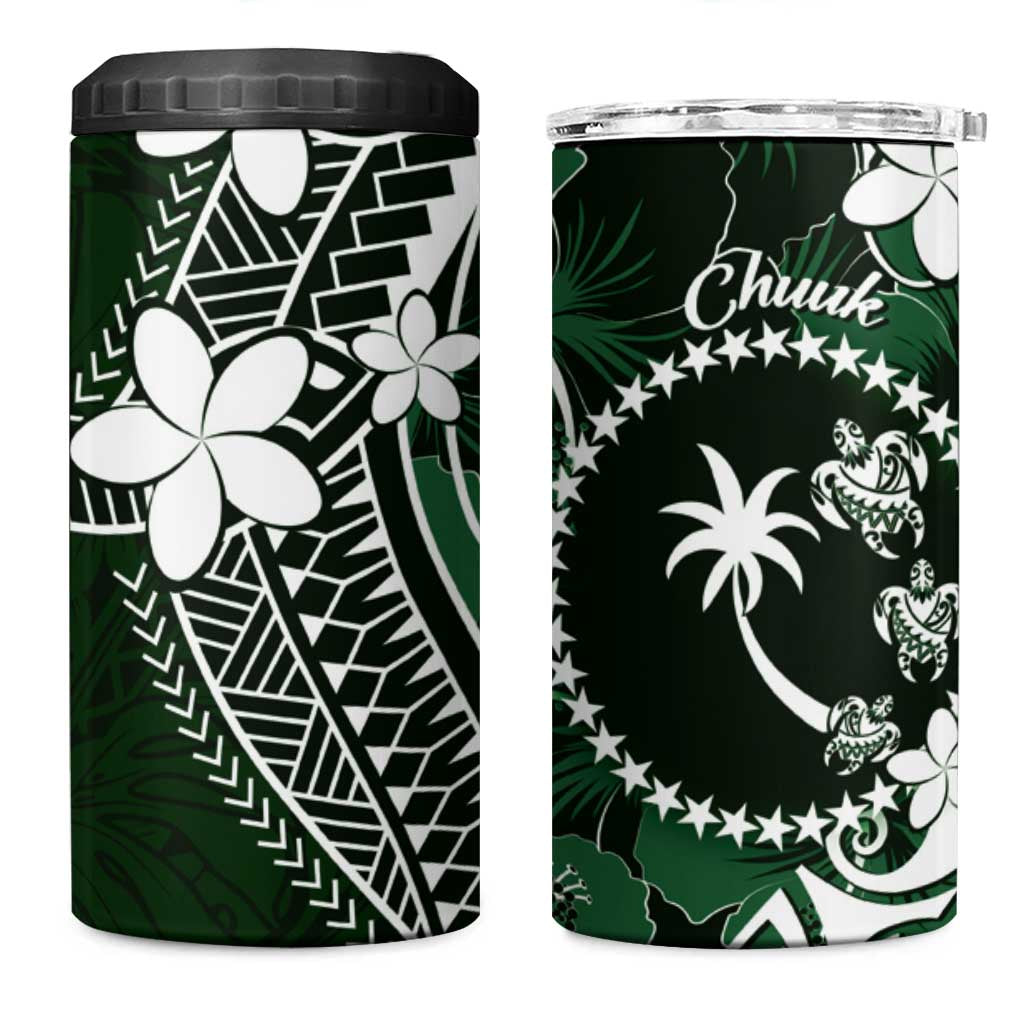 FSM Chuuk 4 in 1 Can Cooler Tumbler Turtle Tropical Flowers Polynesian - Green