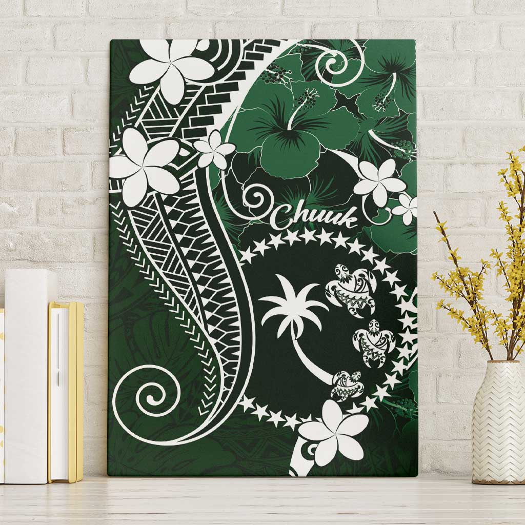 FSM Chuuk Canvas Wall Art Turtle Tropical Flowers Polynesian - Green