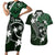 FSM Chuuk Couples Matching Short Sleeve Bodycon Dress and Hawaiian Shirt Turtle Tropical Flowers Polynesian - Green