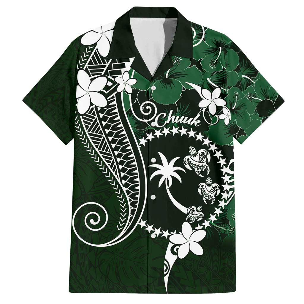FSM Chuuk Family Matching Long Sleeve Bodycon Dress and Hawaiian Shirt Turtle Tropical Flowers Polynesian - Green