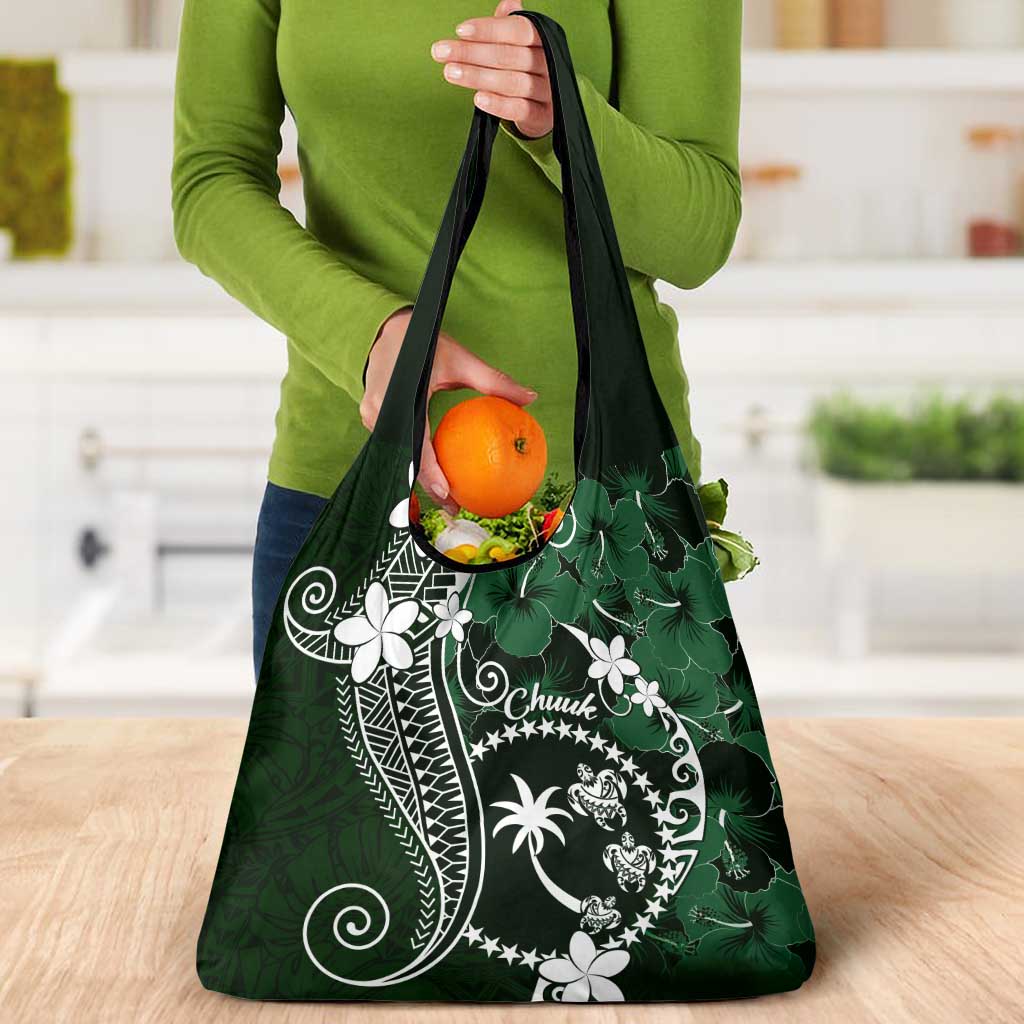 FSM Chuuk Grocery Bag Turtle Tropical Flowers Polynesian - Green LT14 - Polynesian Pride