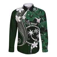 FSM Chuuk Long Sleeve Button Shirt Turtle Tropical Flowers Polynesian - Green LT14 Unisex Green - Polynesian Pride
