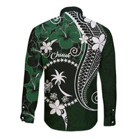 FSM Chuuk Long Sleeve Button Shirt Turtle Tropical Flowers Polynesian - Green LT14 - Polynesian Pride