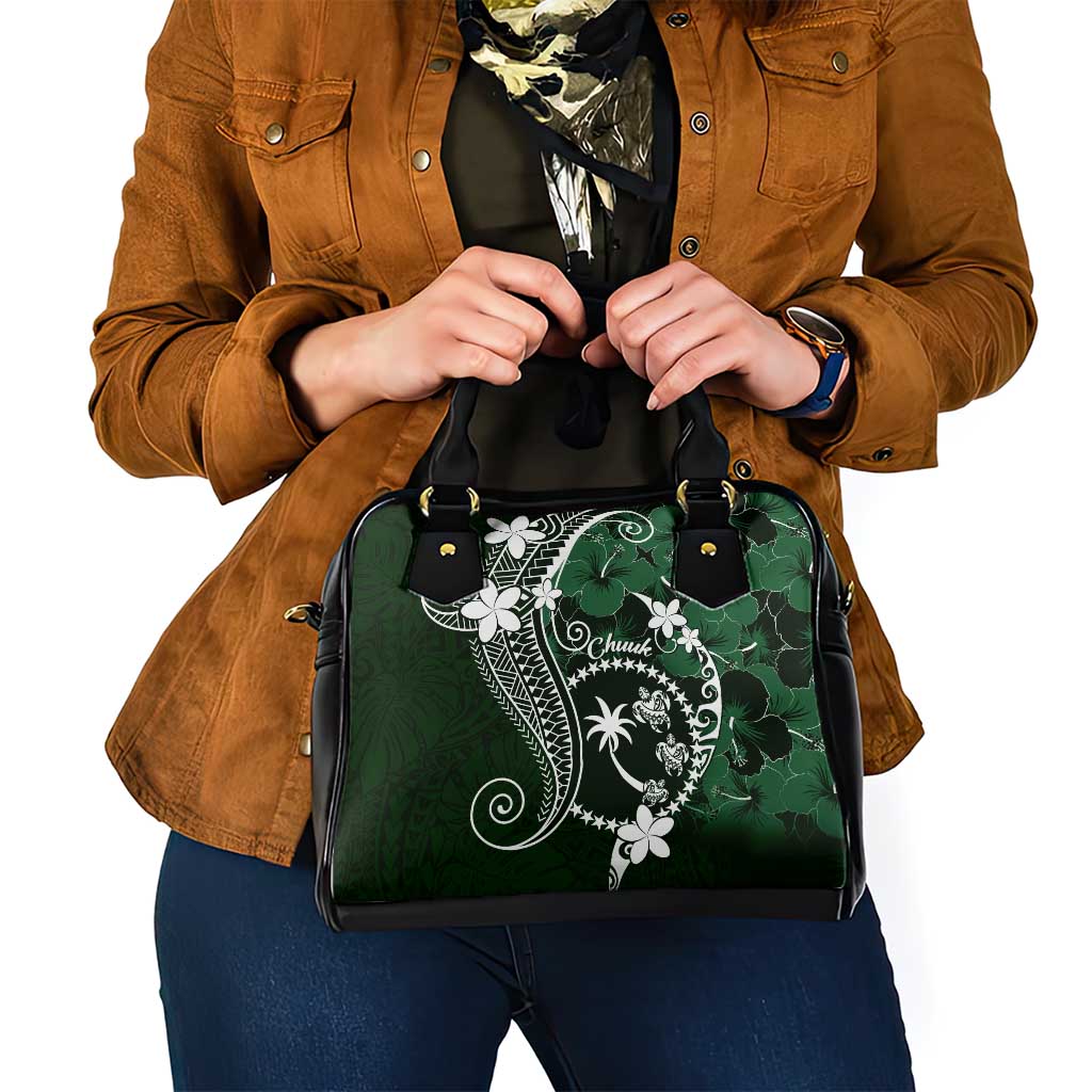 FSM Chuuk Shoulder Handbag Turtle Tropical Flowers Polynesian - Green LT14 - Polynesian Pride