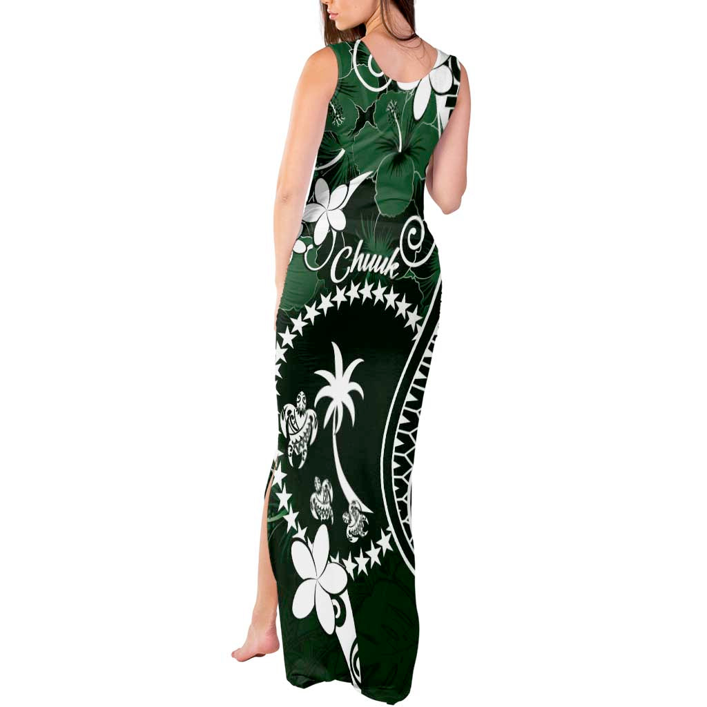 FSM Chuuk Tank Maxi Dress Turtle Tropical Flowers Polynesian - Green