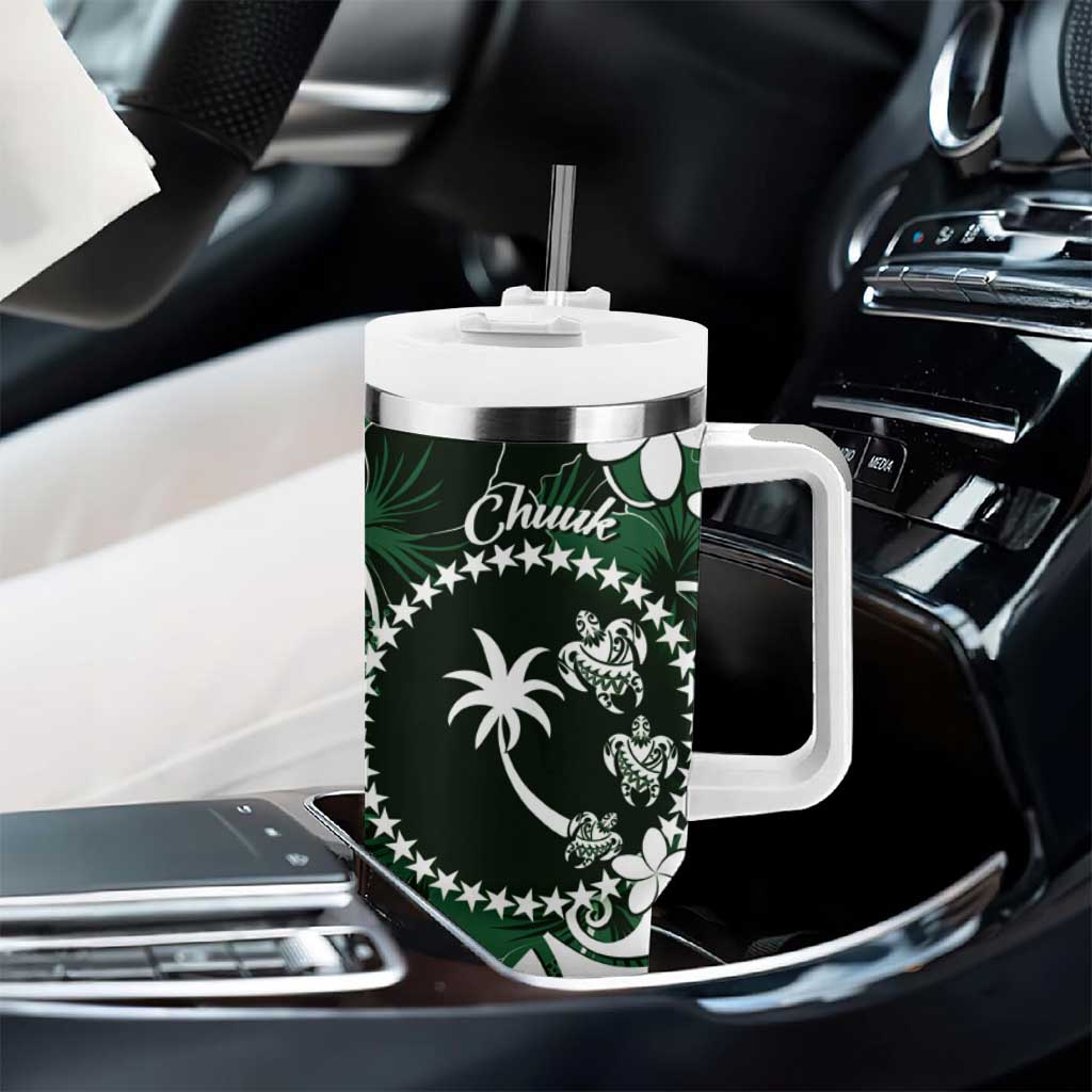 FSM Chuuk Tumbler With Handle Turtle Tropical Flowers Polynesian - Green LT14 - Polynesian Pride