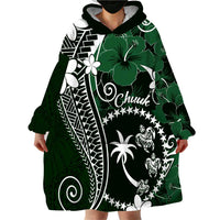 FSM Chuuk Wearable Blanket Hoodie Turtle Tropical Flowers Polynesian - Green
