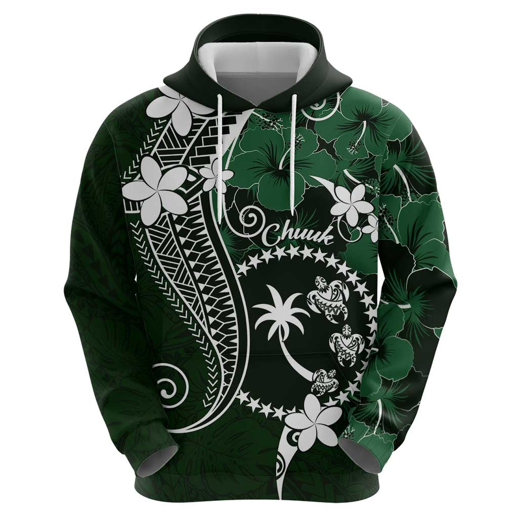 FSM Chuuk Zip Hoodie Turtle Tropical Flowers Polynesian - Green