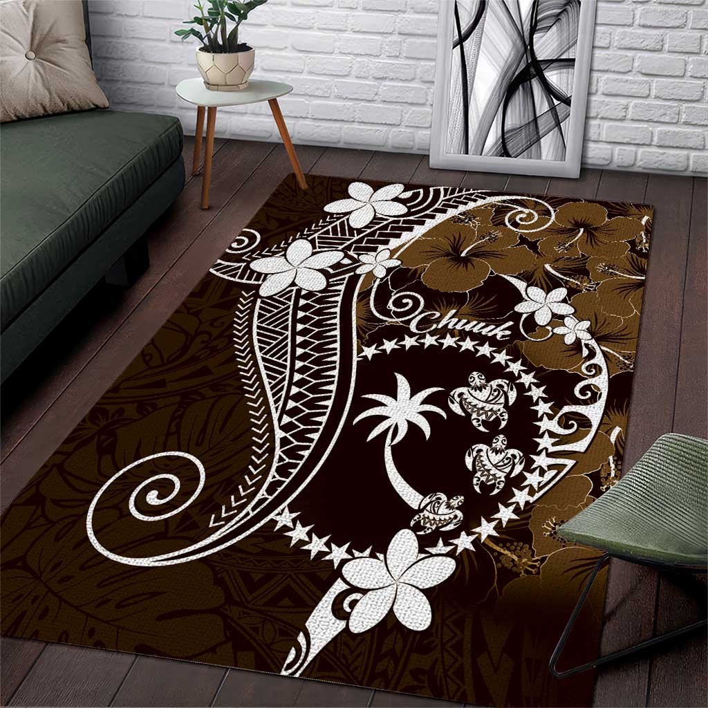 FSM Chuuk Area Rug Turtle Tropical Flowers Polynesian - Brown