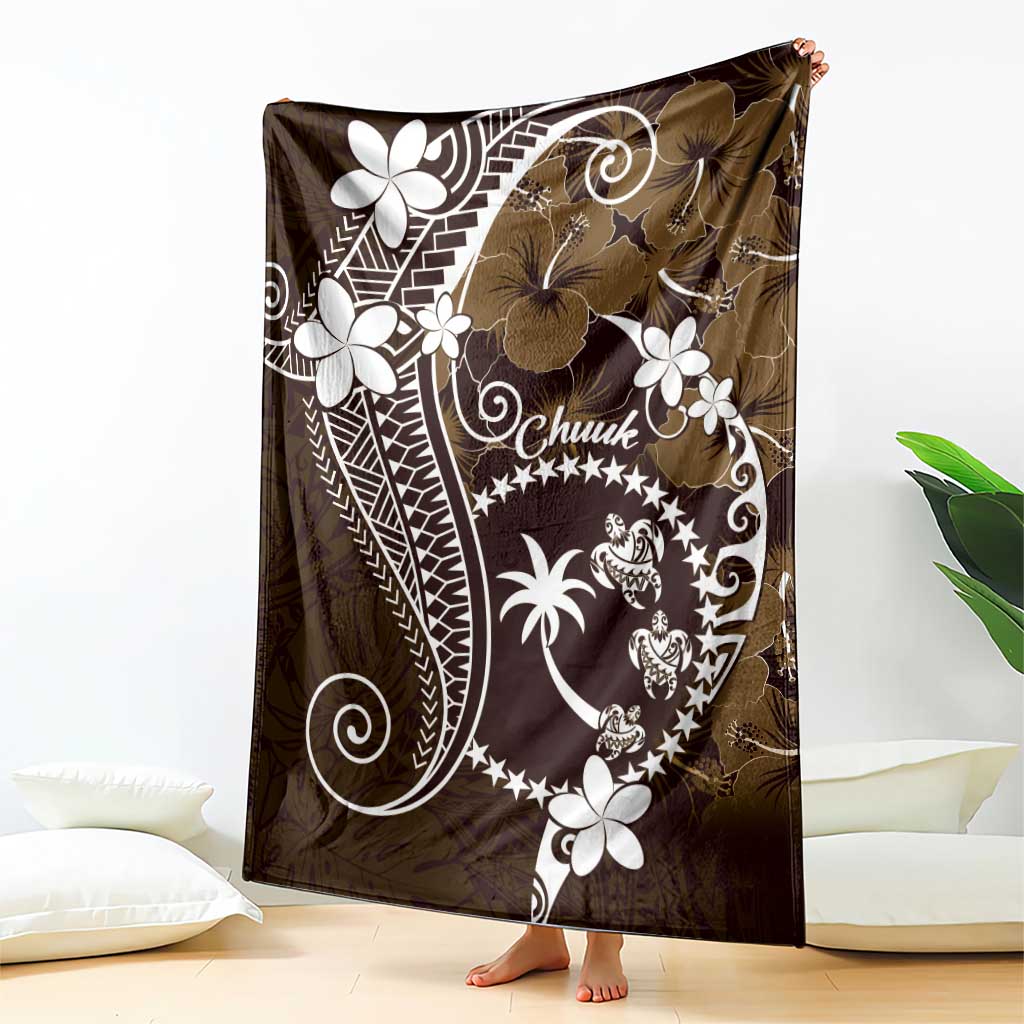 FSM Chuuk Blanket Turtle Tropical Flowers Polynesian - Brown
