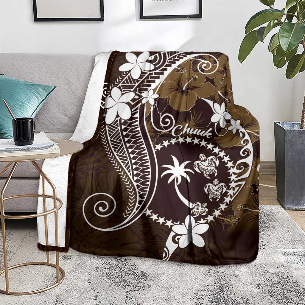 FSM Chuuk Blanket Turtle Tropical Flowers Polynesian - Brown