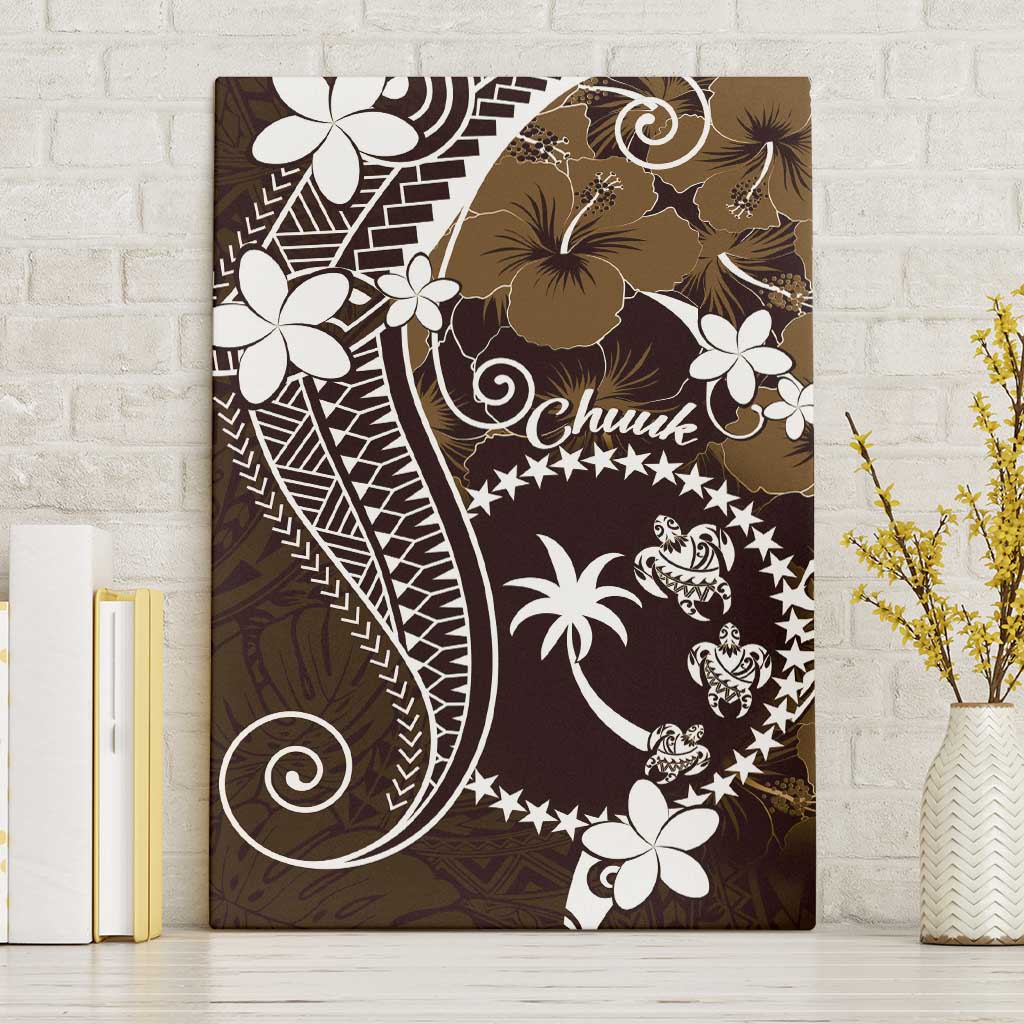 FSM Chuuk Canvas Wall Art Turtle Tropical Flowers Polynesian - Brown