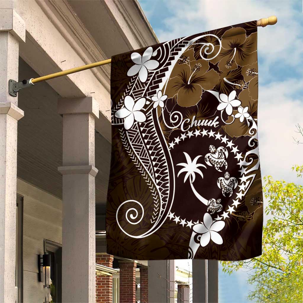 FSM Chuuk Garden Flag Turtle Tropical Flowers Polynesian - Brown