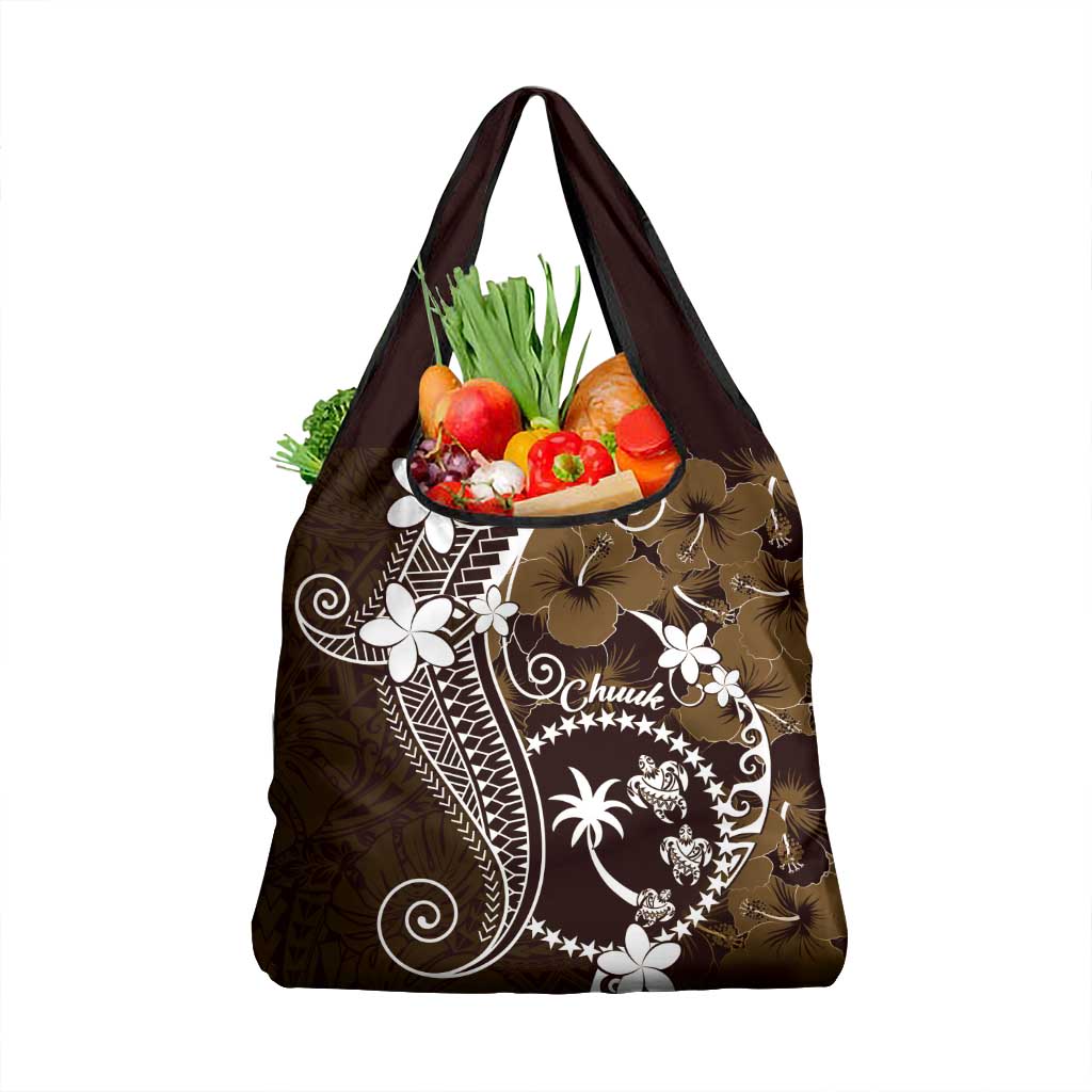 FSM Chuuk Grocery Bag Turtle Tropical Flowers Polynesian - Brown LT14 1-pack One Size Brown - Polynesian Pride