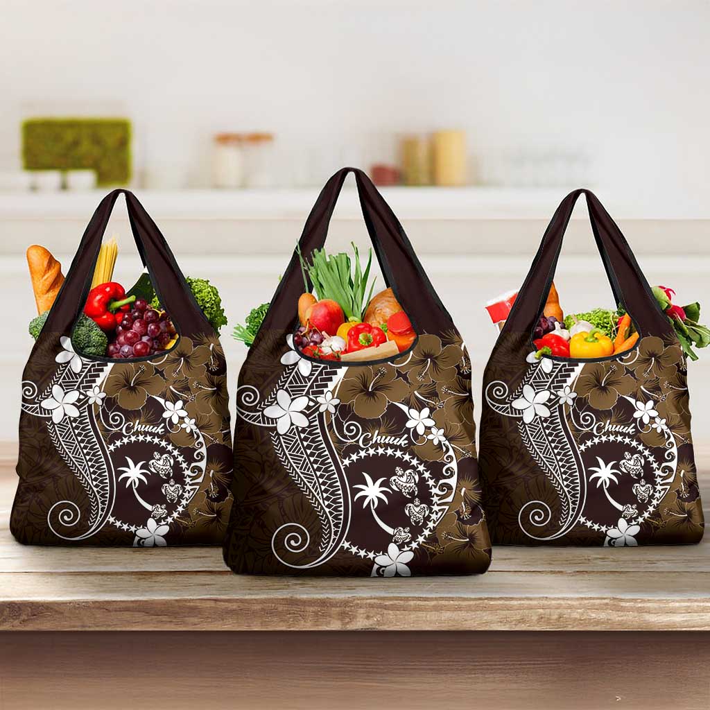 FSM Chuuk Grocery Bag Turtle Tropical Flowers Polynesian - Brown LT14 3-pack One Size Brown - Polynesian Pride