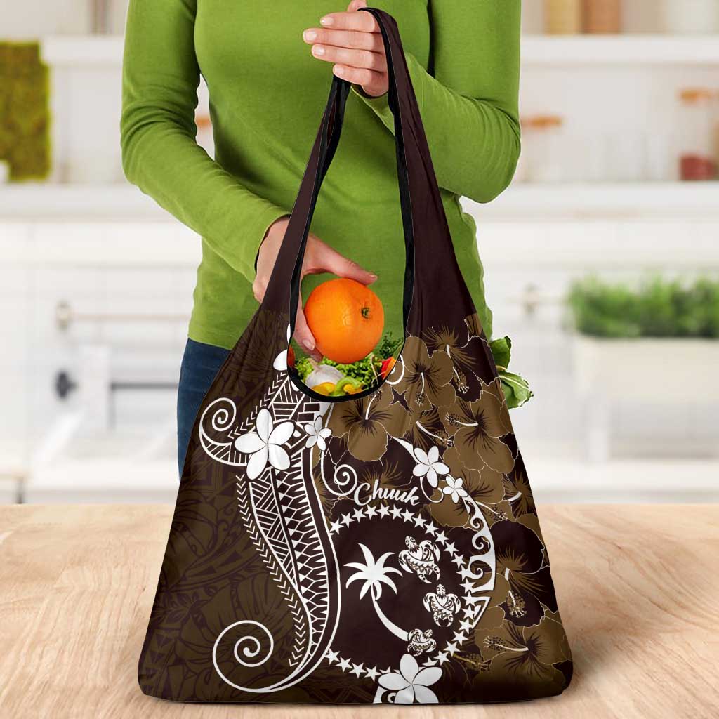FSM Chuuk Grocery Bag Turtle Tropical Flowers Polynesian - Brown LT14 - Polynesian Pride