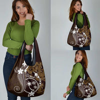 FSM Chuuk Grocery Bag Turtle Tropical Flowers Polynesian - Brown LT14 - Polynesian Pride