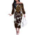 FSM Chuuk Off The Shoulder Long Sleeve Dress Turtle Tropical Flowers Polynesian - Brown