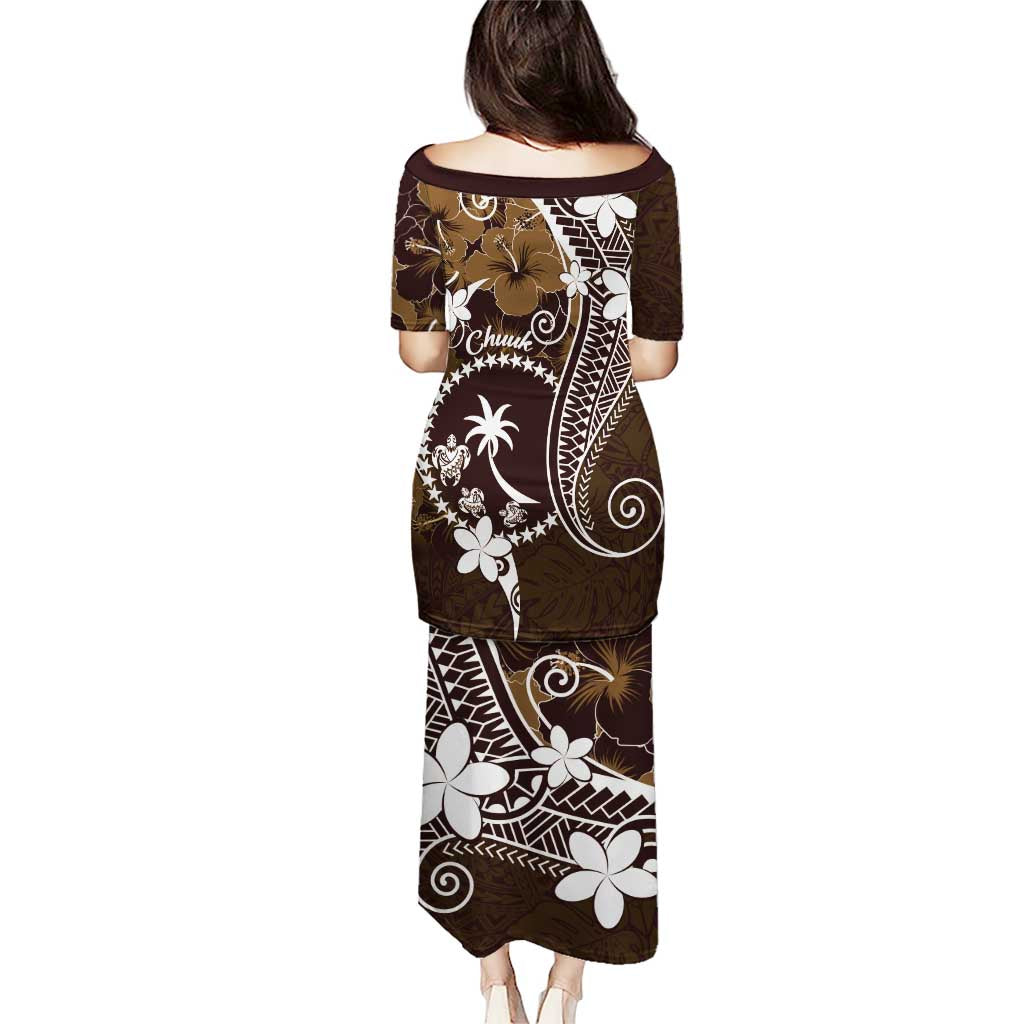 FSM Chuuk Puletasi Turtle Tropical Flowers Polynesian - Brown