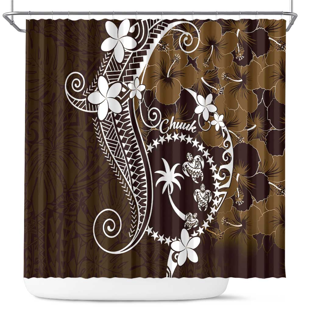 FSM Chuuk Shower Curtain Turtle Tropical Flowers Polynesian - Brown