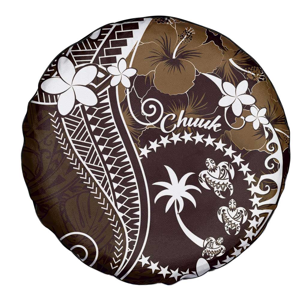 FSM Chuuk Spare Tire Cover Turtle Tropical Flowers Polynesian - Brown